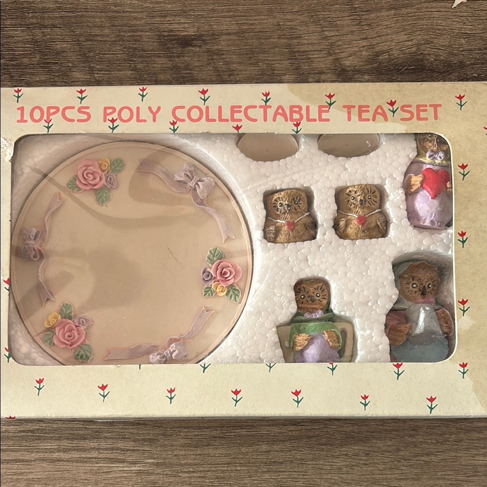 Collectible Teddy Bear Tea Set - Pink and Cream